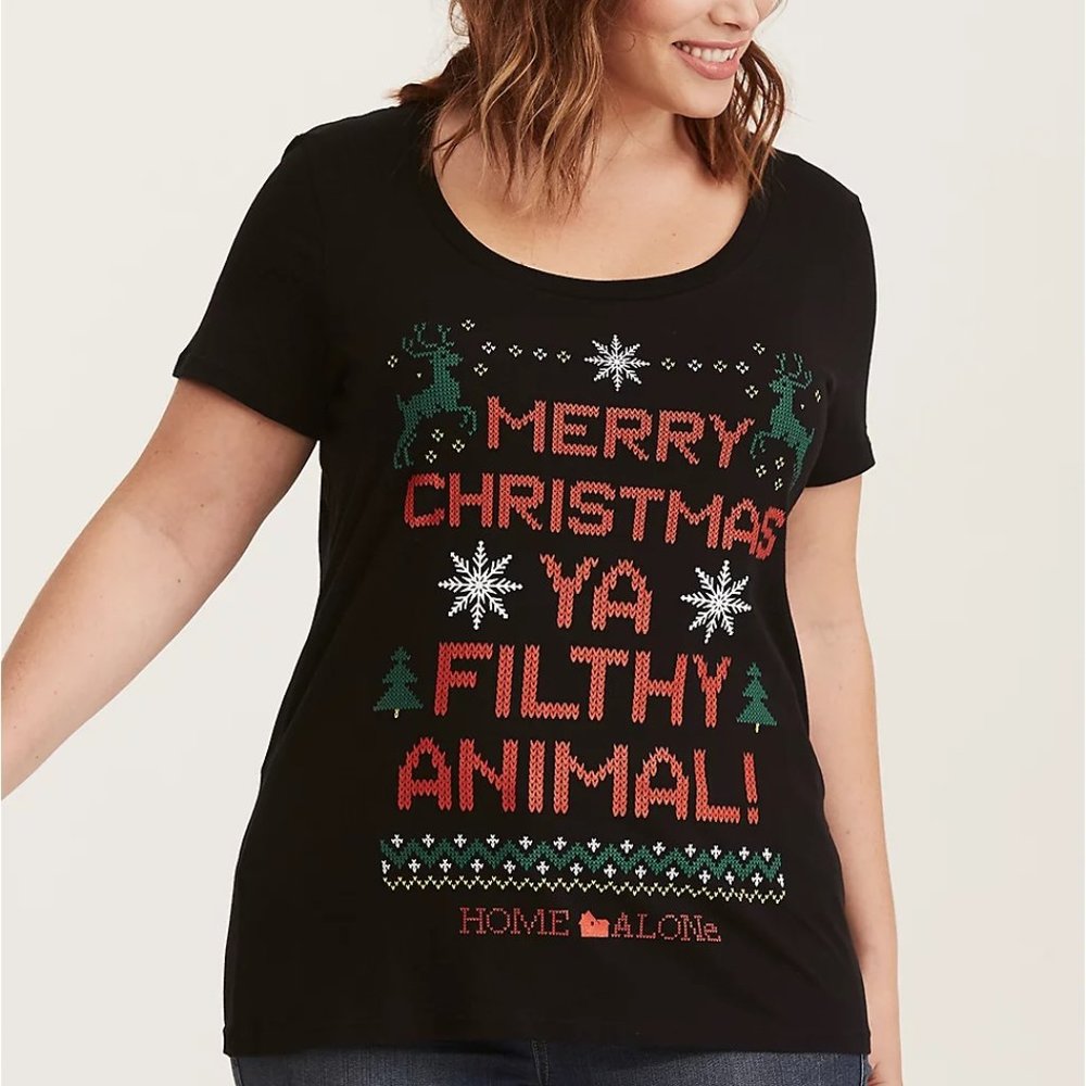 Torrid Plus Size Graphic Tee 5 5X T-shirt Top Home Alone Movie Ugly Sweater Like